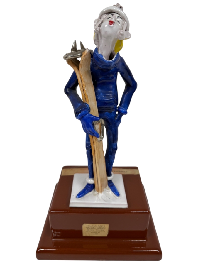 Italian Ceramic Art Sculpture Bourbon Whiskey Trophy Celebrating Skiing Excellence And A Toast To Kentucky's Famous Firsts 12'H