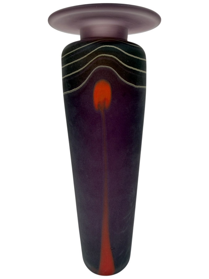 Robert Wynne Of Denizen Glass Studio Purple Art Glass Vase 9.5'H
