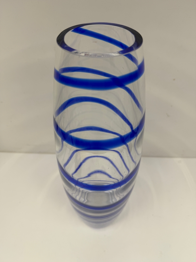 Art Glass Vase With Blue Swirl 16'H [Photo 4]