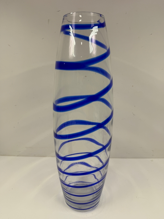 Art Glass Vase With Blue Swirl 16'H [Photo 5]
