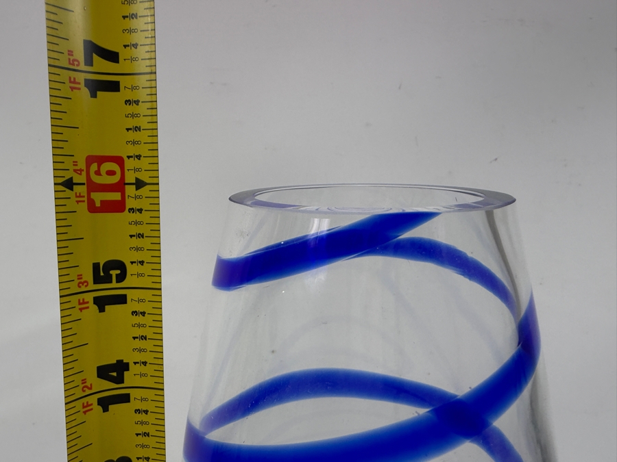 Art Glass Vase With Blue Swirl 16'H [Photo 7]