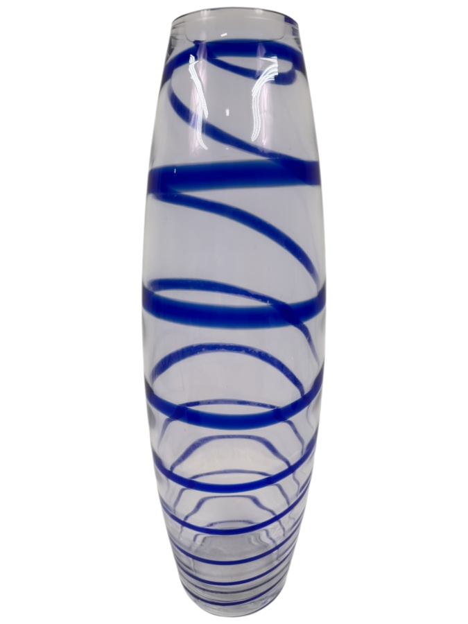 Art Glass Vase With Blue Swirl 16'H