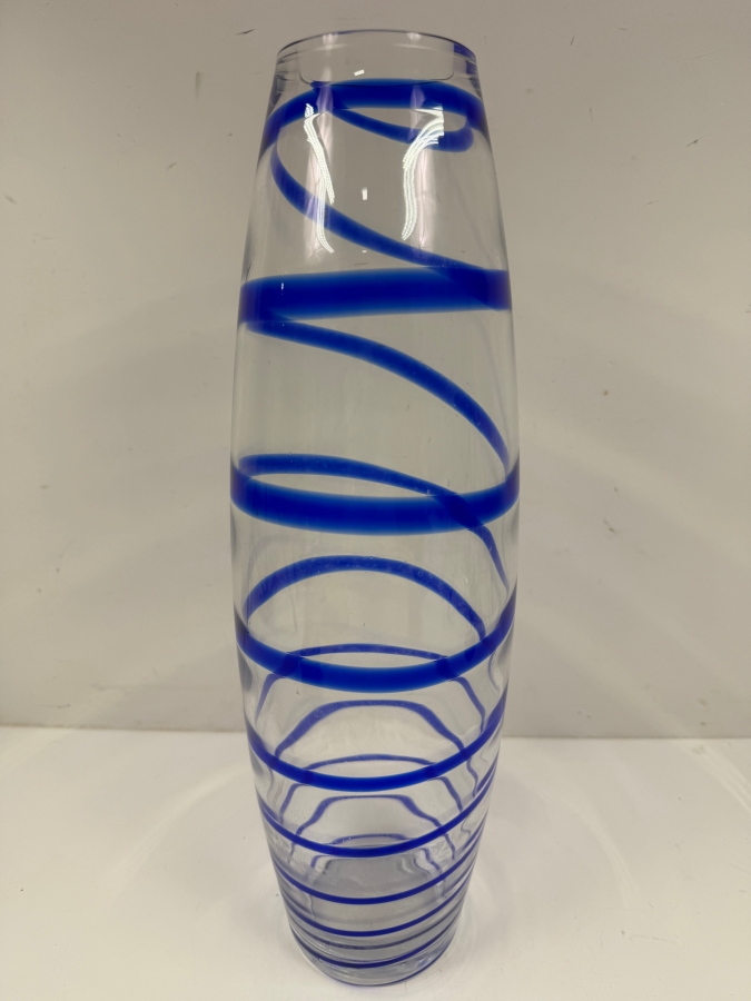 Art Glass Vase With Blue Swirl 16'H [Photo 2]