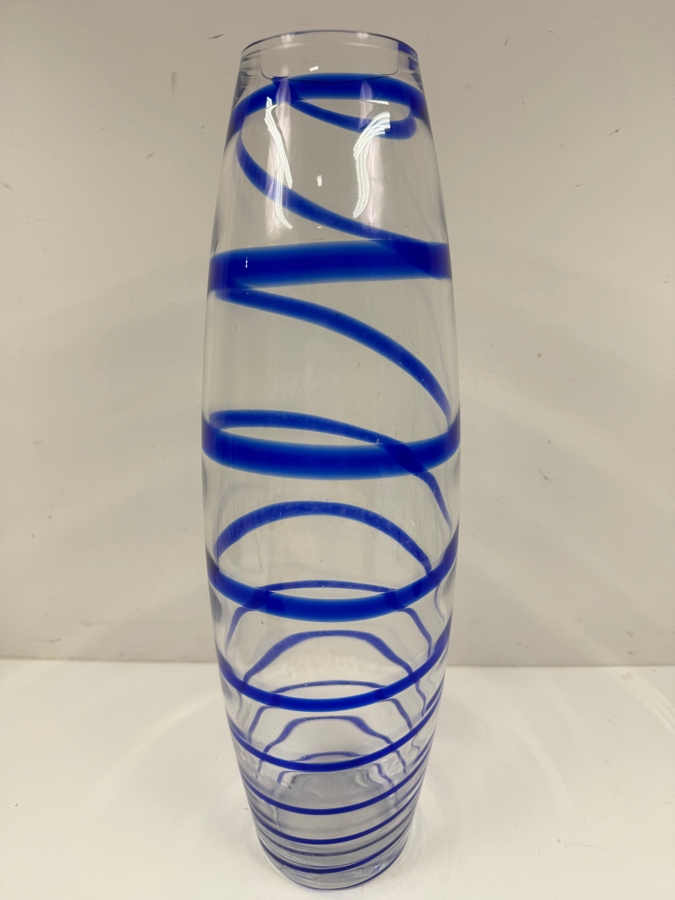 Art Glass Vase With Blue Swirl 16'H [Photo 3]