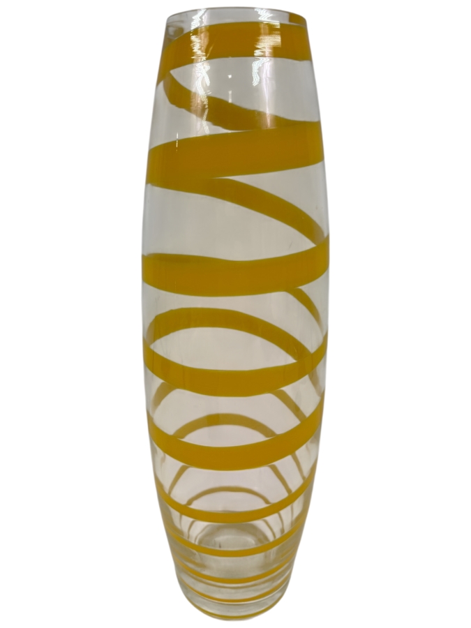 Art Glass Vase With Yellow Swirl 16'H