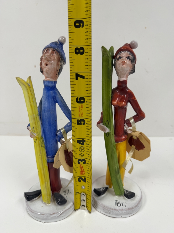 Vintage Hand Painted TP Ceramiche Ceramic Skier Couple Figurines Signed by Poli Cesare Made In Italy With Original Tags 8.5'H [Photo 9]