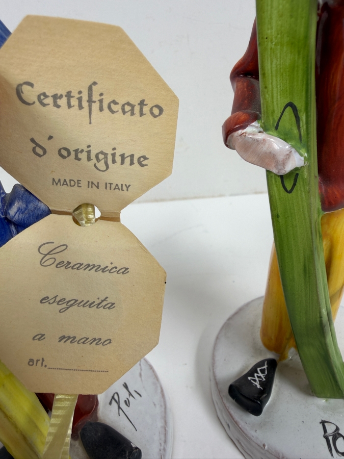 Vintage Hand Painted TP Ceramiche Ceramic Skier Couple Figurines Signed by Poli Cesare Made In Italy With Original Tags 8.5'H [Photo 4]