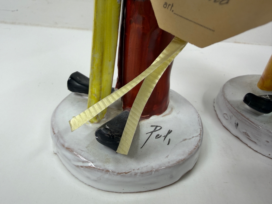 Vintage Hand Painted TP Ceramiche Ceramic Skier Couple Figurines Signed by Poli Cesare Made In Italy With Original Tags 8.5'H [Photo 6]