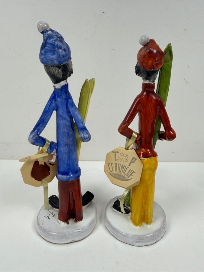 Vintage Hand Painted TP Ceramiche Ceramic Skier Couple Figurines Signed by Poli Cesare Made In Italy With Original Tags 8.5'H [Photo 7]