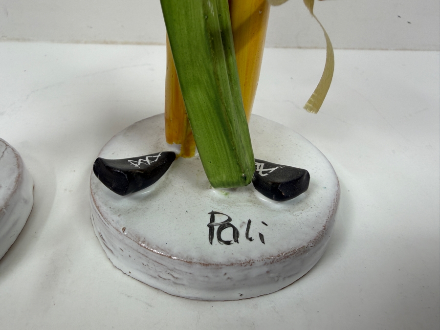 Vintage Hand Painted TP Ceramiche Ceramic Skier Couple Figurines Signed by Poli Cesare Made In Italy With Original Tags 8.5'H [Photo 5]