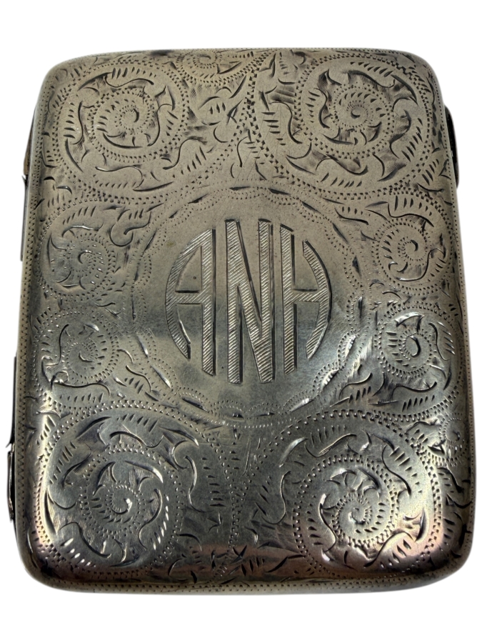 Antique Sterling Silver Monogrammed ANH Cigarette Or Card Case - Hinge Needs Repair 92.6g