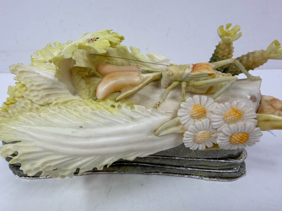 Chinese Carved Polychrome Bone Figurine Depicting A Grasshopper Resting On A Cabbage Leaf 8'W x 3.5'H [Photo 5]