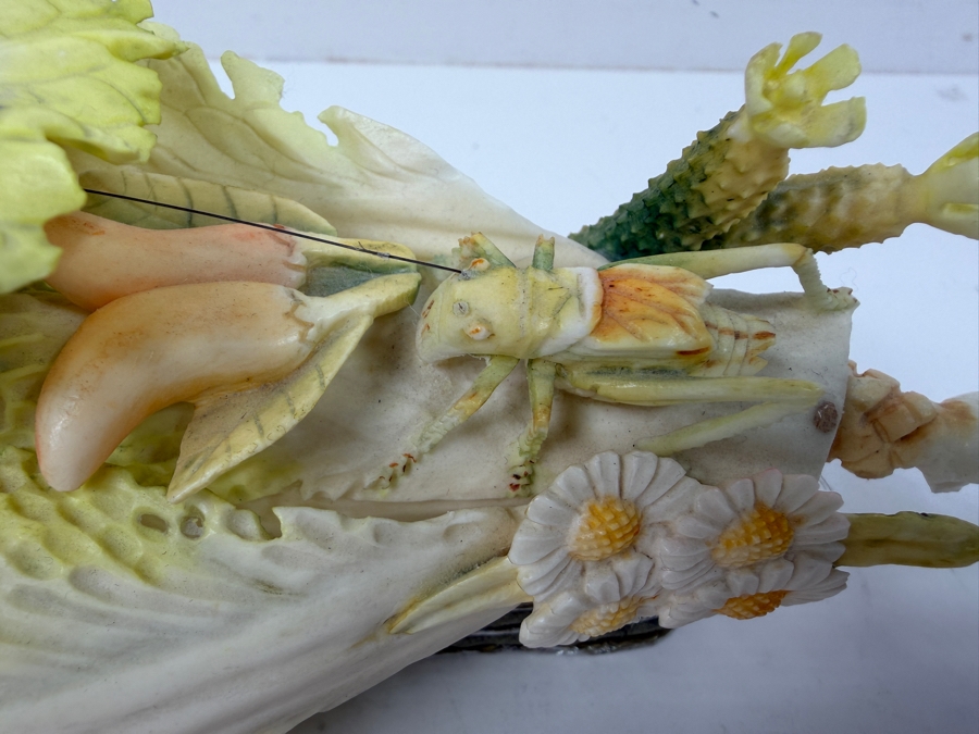 Chinese Carved Polychrome Bone Figurine Depicting A Grasshopper Resting On A Cabbage Leaf 8'W x 3.5'H [Photo 7]
