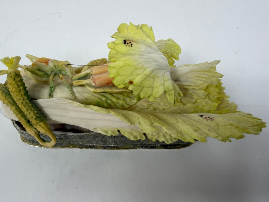 Chinese Carved Polychrome Bone Figurine Depicting A Grasshopper Resting On A Cabbage Leaf 8'W x 3.5'H [Photo 15]