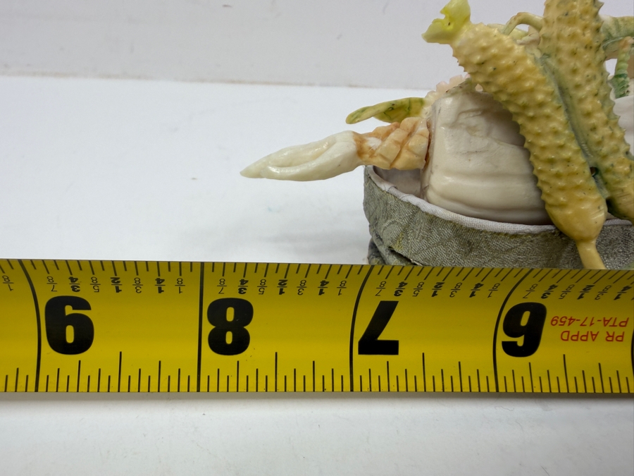 Chinese Carved Polychrome Bone Figurine Depicting A Grasshopper Resting On A Cabbage Leaf 8'W x 3.5'H [Photo 22]