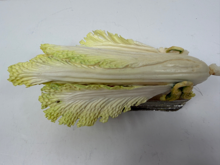 Chinese Carved Polychrome Bone Figurine Depicting A Grasshopper Resting On A Cabbage Leaf 8'W x 3.5'H [Photo 18]