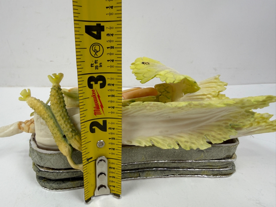 Chinese Carved Polychrome Bone Figurine Depicting A Grasshopper Resting On A Cabbage Leaf 8'W x 3.5'H [Photo 23]