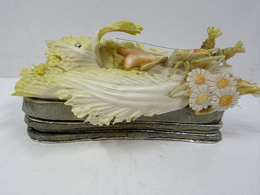 Chinese Carved Polychrome Bone Figurine Depicting A Grasshopper Resting On A Cabbage Leaf 8'W x 3.5'H [Photo 11]