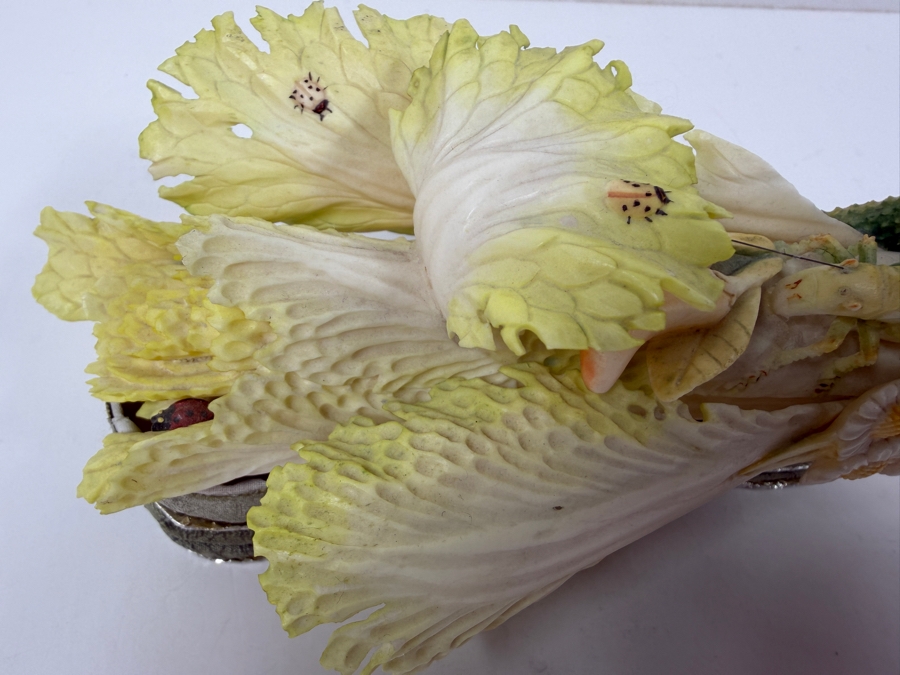 Chinese Carved Polychrome Bone Figurine Depicting A Grasshopper Resting On A Cabbage Leaf 8'W x 3.5'H [Photo 8]