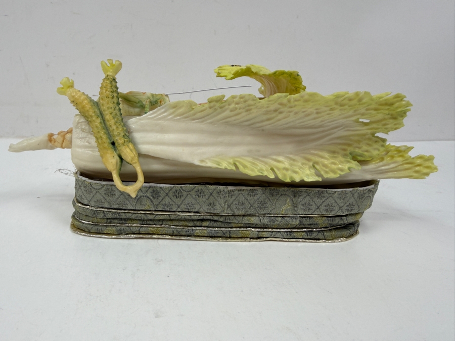 Chinese Carved Polychrome Bone Figurine Depicting A Grasshopper Resting On A Cabbage Leaf 8'W x 3.5'H [Photo 13]