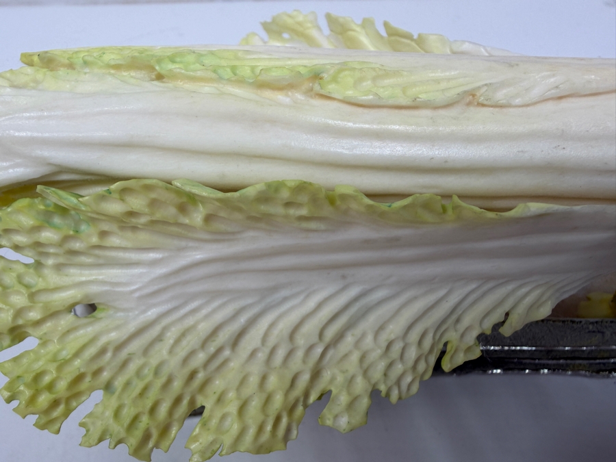 Chinese Carved Polychrome Bone Figurine Depicting A Grasshopper Resting On A Cabbage Leaf 8'W x 3.5'H [Photo 19]