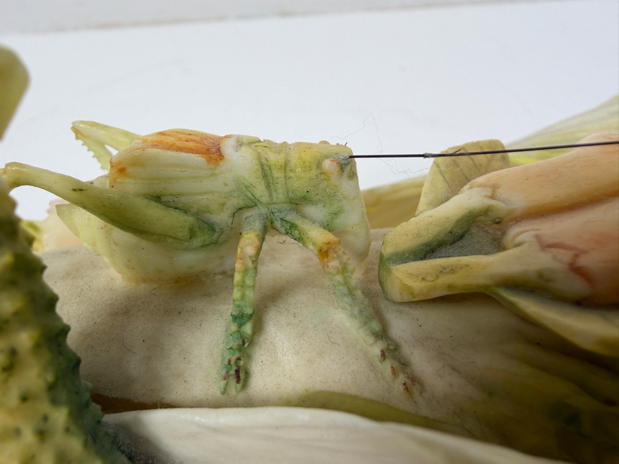 Chinese Carved Polychrome Bone Figurine Depicting A Grasshopper Resting On A Cabbage Leaf 8'W x 3.5'H [Photo 17]