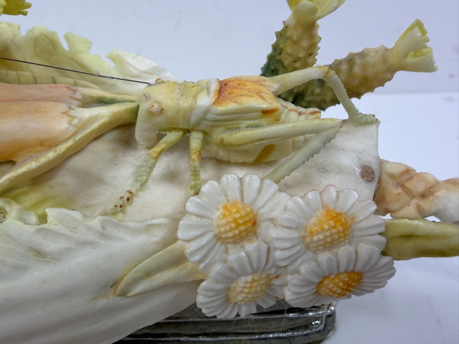 Chinese Carved Polychrome Bone Figurine Depicting A Grasshopper Resting On A Cabbage Leaf 8'W x 3.5'H [Photo 6]