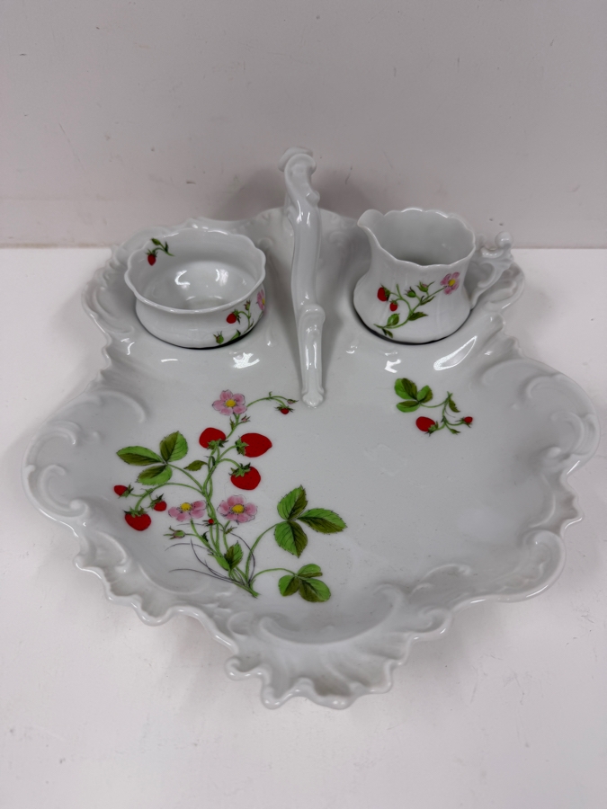 Limoges France 'Peint A La Main' Porcelain Serving Platter With Scalloped Edge And Strawberry Motif 11' W X 9.5'D X 3.5'H [Photo 2]