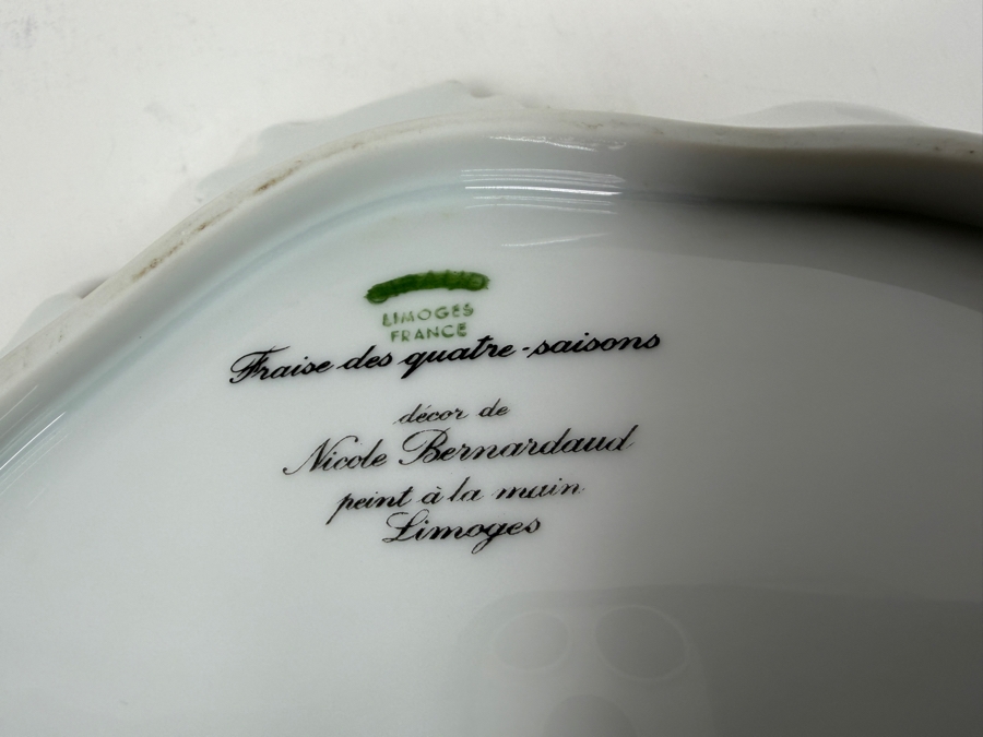 Limoges France 'Peint A La Main' Porcelain Serving Platter With Scalloped Edge And Strawberry Motif 11' W X 9.5'D X 3.5'H [Photo 6]
