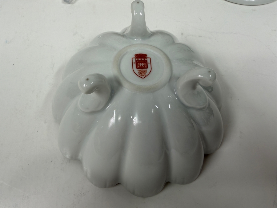 Lot Of (3) Vintage French Limoges Porcelain Items Including Footed Bowl, Plate and Coffee Pot - See Photos for Details [Photo 5]