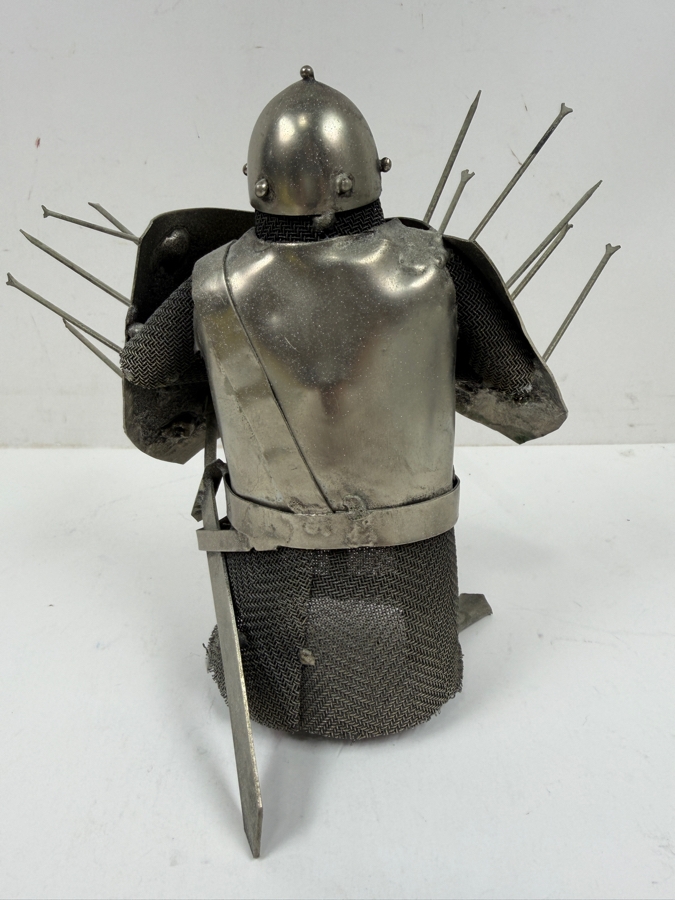 Vintage Michel Laude 'Etain' Pewter Metal Brutalist Knight Warrior Sculpture 7.5'H [Photo 12]