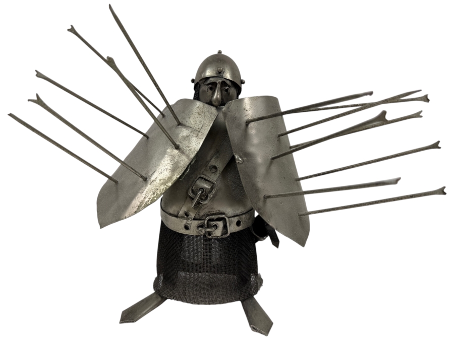 Vintage Michel Laude 'Etain' Pewter Metal Brutalist Knight Warrior Sculpture 7.5'H