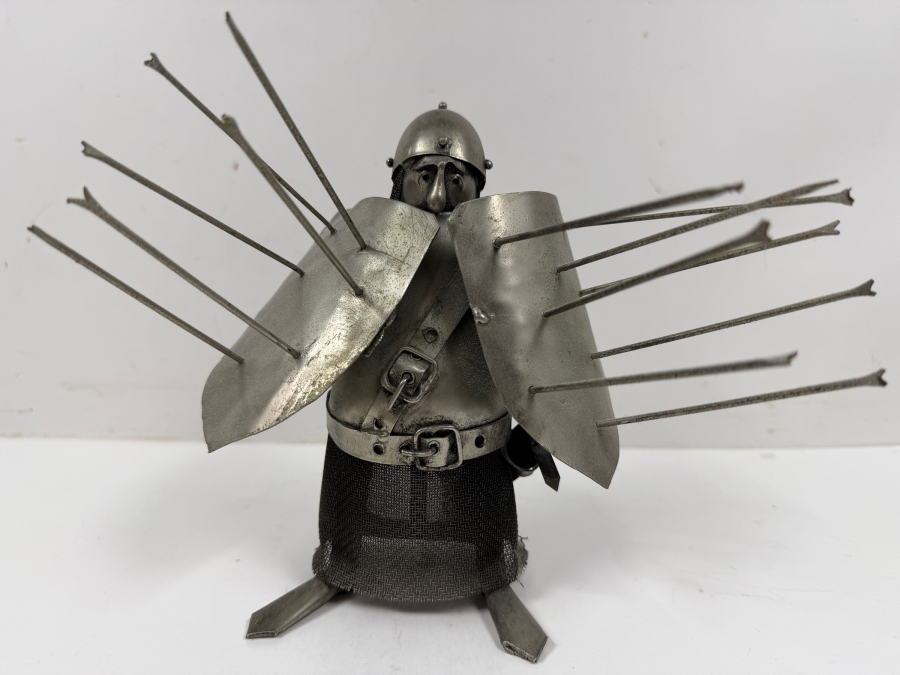 Vintage Michel Laude 'Etain' Pewter Metal Brutalist Knight Warrior Sculpture 7.5'H [Photo 2]