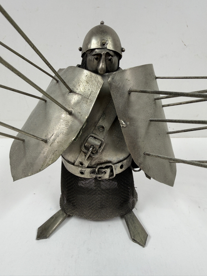 Vintage Michel Laude 'Etain' Pewter Metal Brutalist Knight Warrior Sculpture 7.5'H [Photo 3]