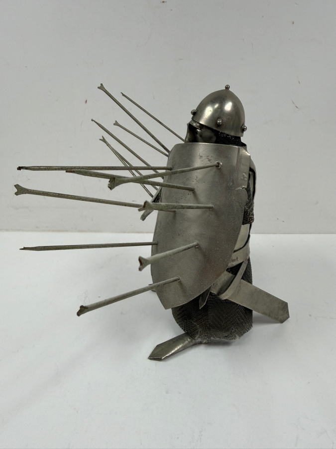 Vintage Michel Laude 'Etain' Pewter Metal Brutalist Knight Warrior Sculpture 7.5'H [Photo 4]