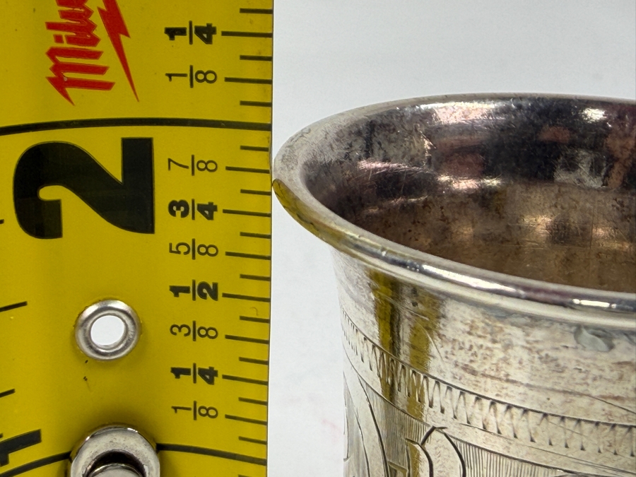 Antique Imperial Russian 84 Zolotnik 875 Silver Hand Engraved Vodka Beaker Or Kiddush Cup 2'H 38.1g $96 Silver Melt Value [Photo 7]