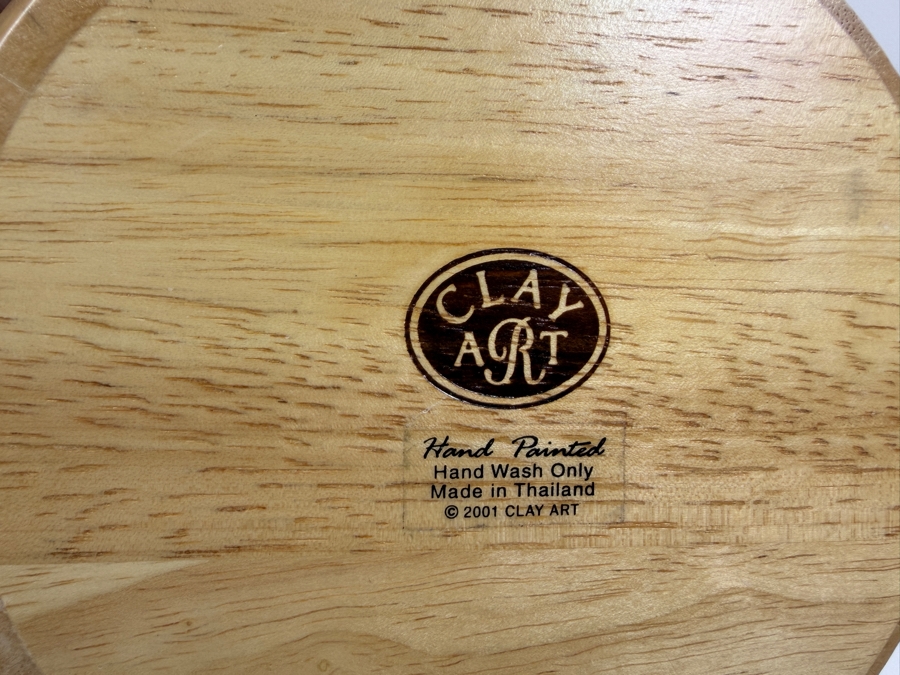 Clay Art Hand Painted Wooden Serving Bowl With Dreidel Designs And Spoons 12'W x 6'H [Photo 5]