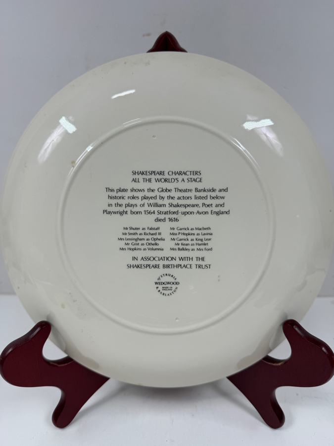 Vintage Wedgwood Of Etruria Collector's Plate Titled 'Shakespeare Characters - All The World's A Stage' 10'W [Photo 5]