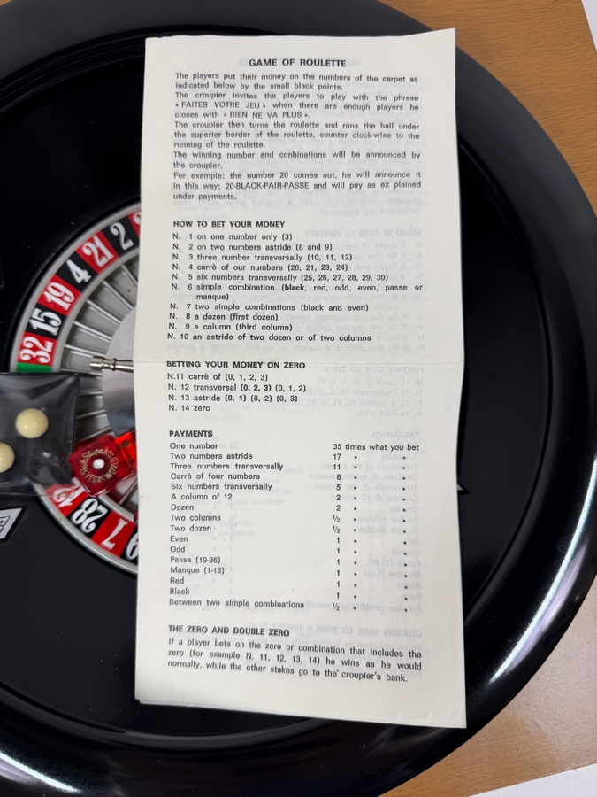 Vintage Roulette Wheel And Accessories Made In Italy 15'W X 13'H [Photo 9]