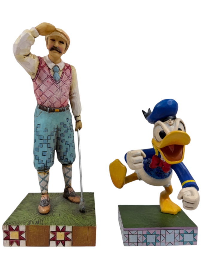 Jim Shore Heartwood Creek Vintage Male Golfer Figurine And Enesco Disney Traditions Fowl Temper Donald Duck Collectible Statue 7'H and 5'H
