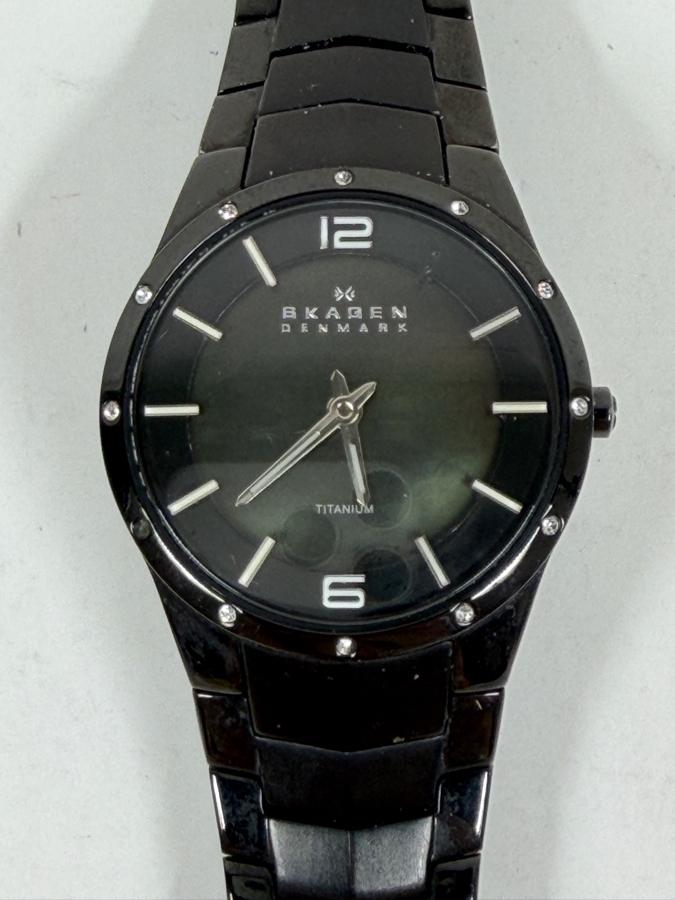Skagen Denmark Men's Titanium Watch Black Band And Case With Crystal Accents [Photo 2]