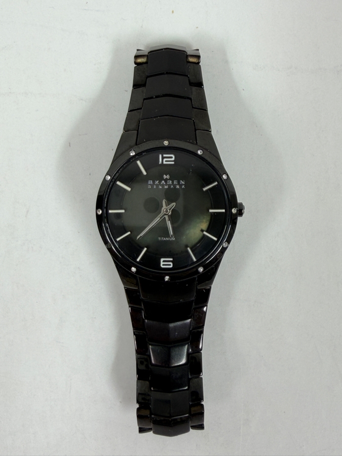 Skagen Denmark Men's Titanium Watch Black Band And Case With Crystal Accents [Photo 3]