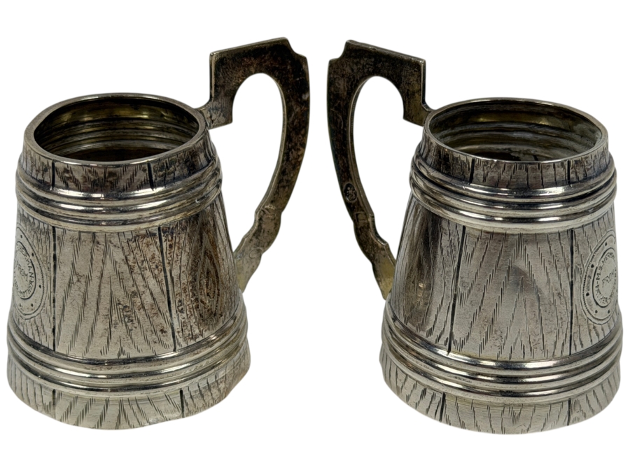 Pair Of Small Russian Silver 84 (87.5% Silver) Handled Cups 2.125'H 66.3g $167 Silver Melt Value