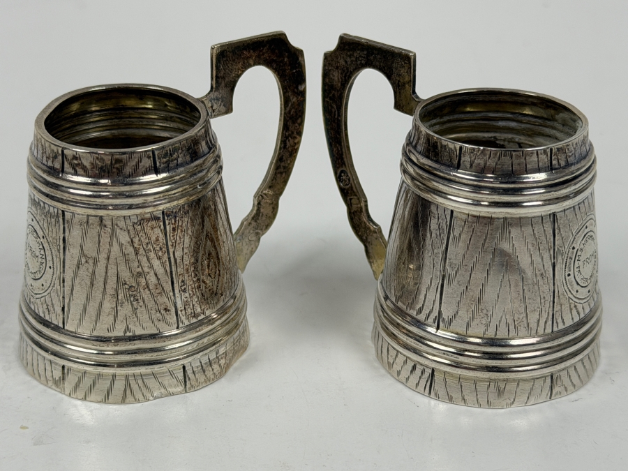 Pair Of Small Russian Silver 84 (87.5% Silver) Handled Cups 2.125'H 66.3g $167 Silver Melt Value [Photo 2]