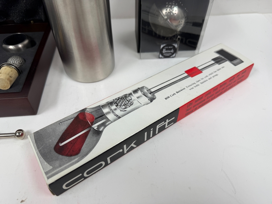 Collection Of Vintage Barware And Cocktail Tools Including Dunhill Bullet-Shaped Cocktail Shaker, Cork Lift Set And Tea Infuser From Harrods [Photo 5]