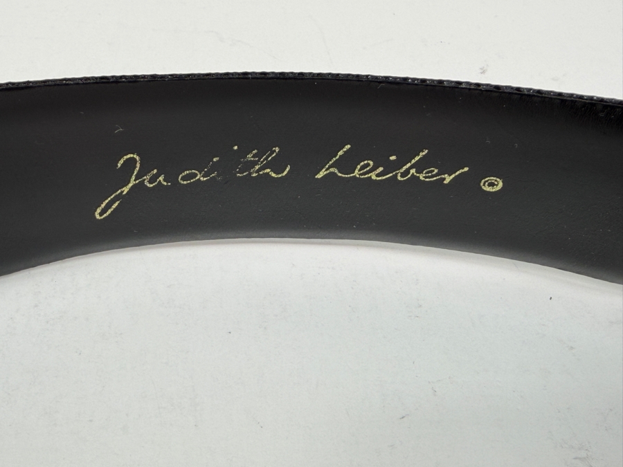 Judith Leiber Black Leather Belt With Ornate Gold And Silver-Tone And Onyx Buckle 36'L [Photo 2]