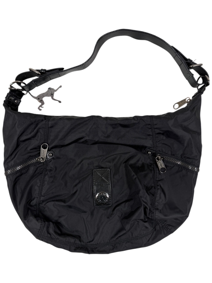 Kipling Cathryn Black Nylon Crescent Hobo Shoulder Bag With Monkey Charm 15'W x 10'H