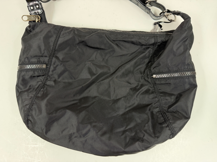 Kipling Cathryn Black Nylon Crescent Hobo Shoulder Bag With Monkey Charm 15'W x 10'H [Photo 4]