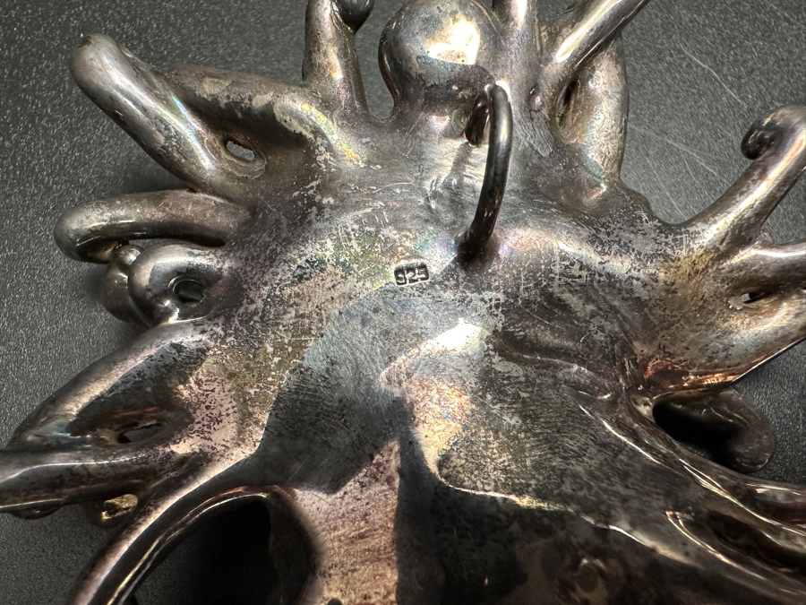 Large Vintage Sterling Silver Brutalist Abstract Starburst Pendants With Red And Brown Gemstones 82.6g [Photo 9]