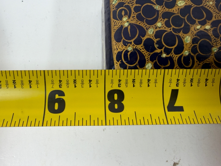 Vintage Kashmiri Papier-Mache Box Decorated With Black Lacquer And Intricate Gold Leaf Painting 8'W X 2.5'D x 2'H [Photo 7]